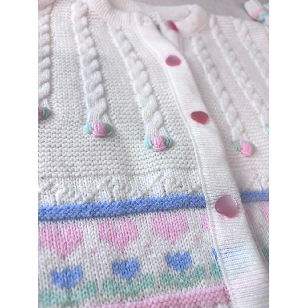 Baby Girl 12 Months Knitted Vintage Baby Sweater Hearts Flowers 80s or 90s SWEET